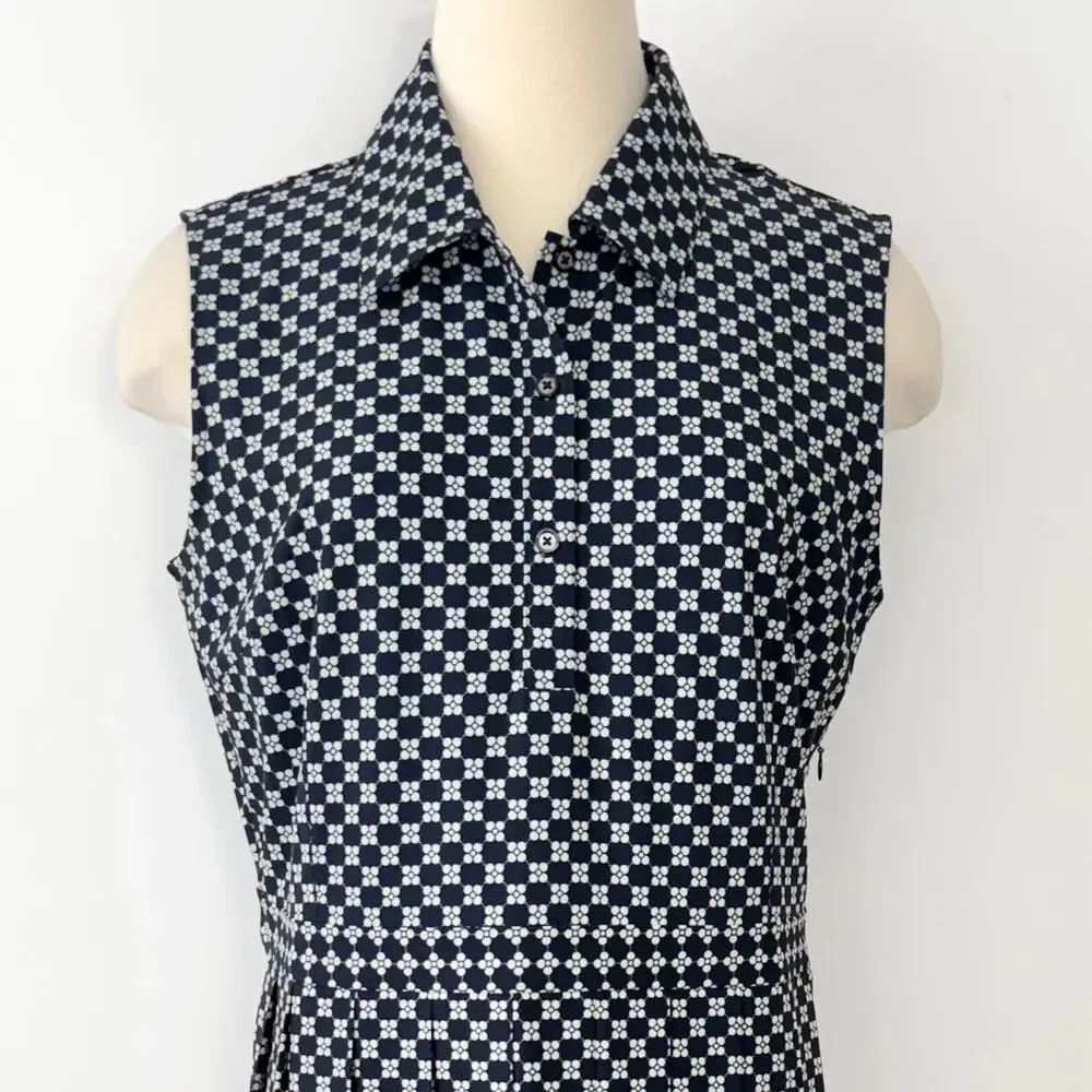 Tory Burch Performance Pleated Golf Dress Sleeveless Navy White Print XL NWOT